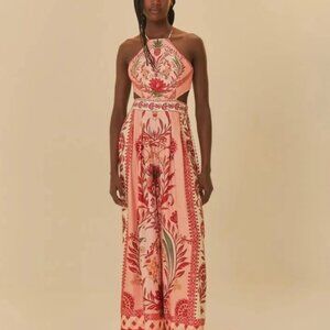 Farm Rio Leveza Romantica Jumpsuit Size S Pink Wide Leg NWT Summer 2025